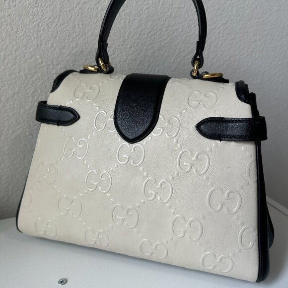 GUCCI Calfskin GG Monogram Top Handle White Bag Limited Edition - Picture 2 of 8